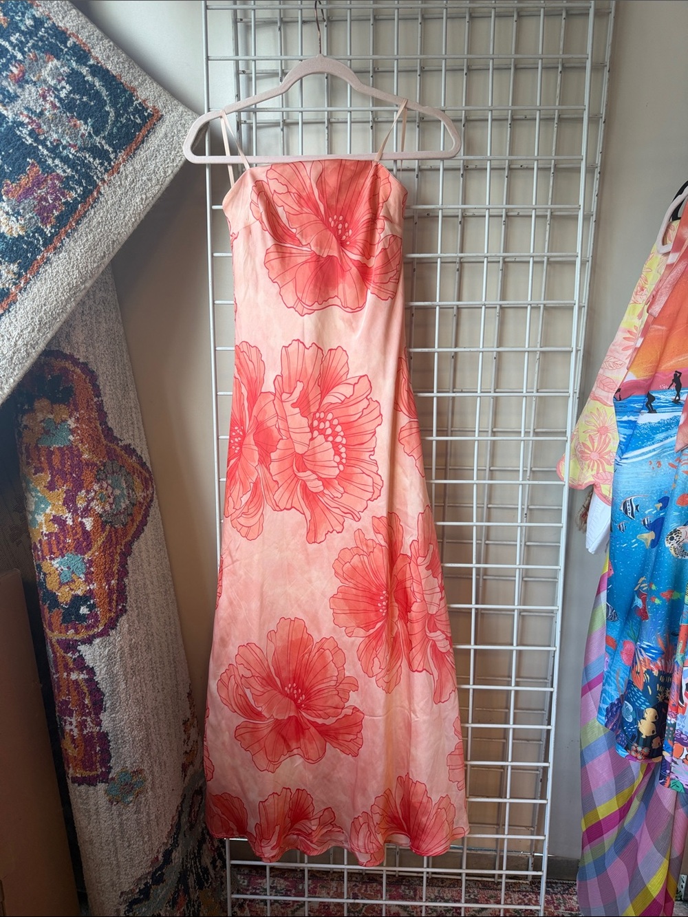 Trixxi Floral Strapless Maxi Dress in Coral Pink Size Medium